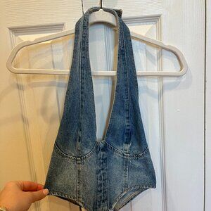 Katrina Lace Up Denim Corset Top - Edikted